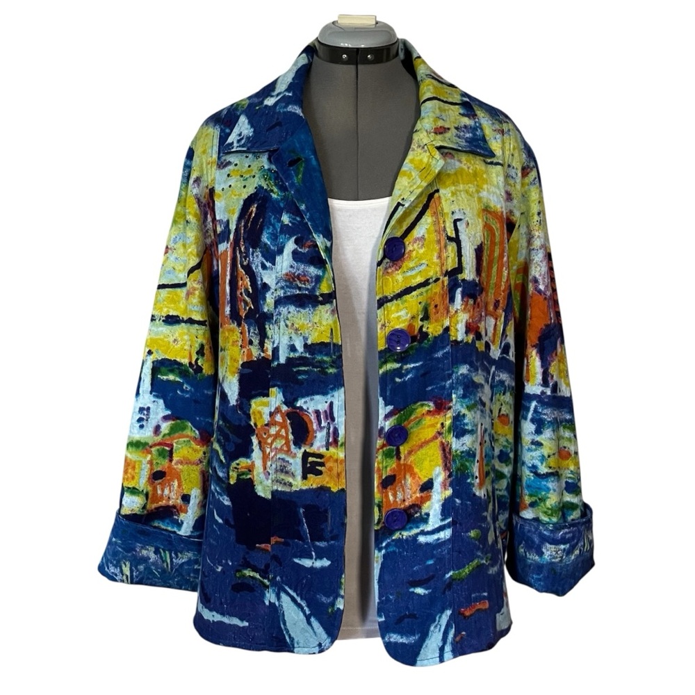 Michael Leu Art to wear Bridge Scenic print blazer jacket 1X